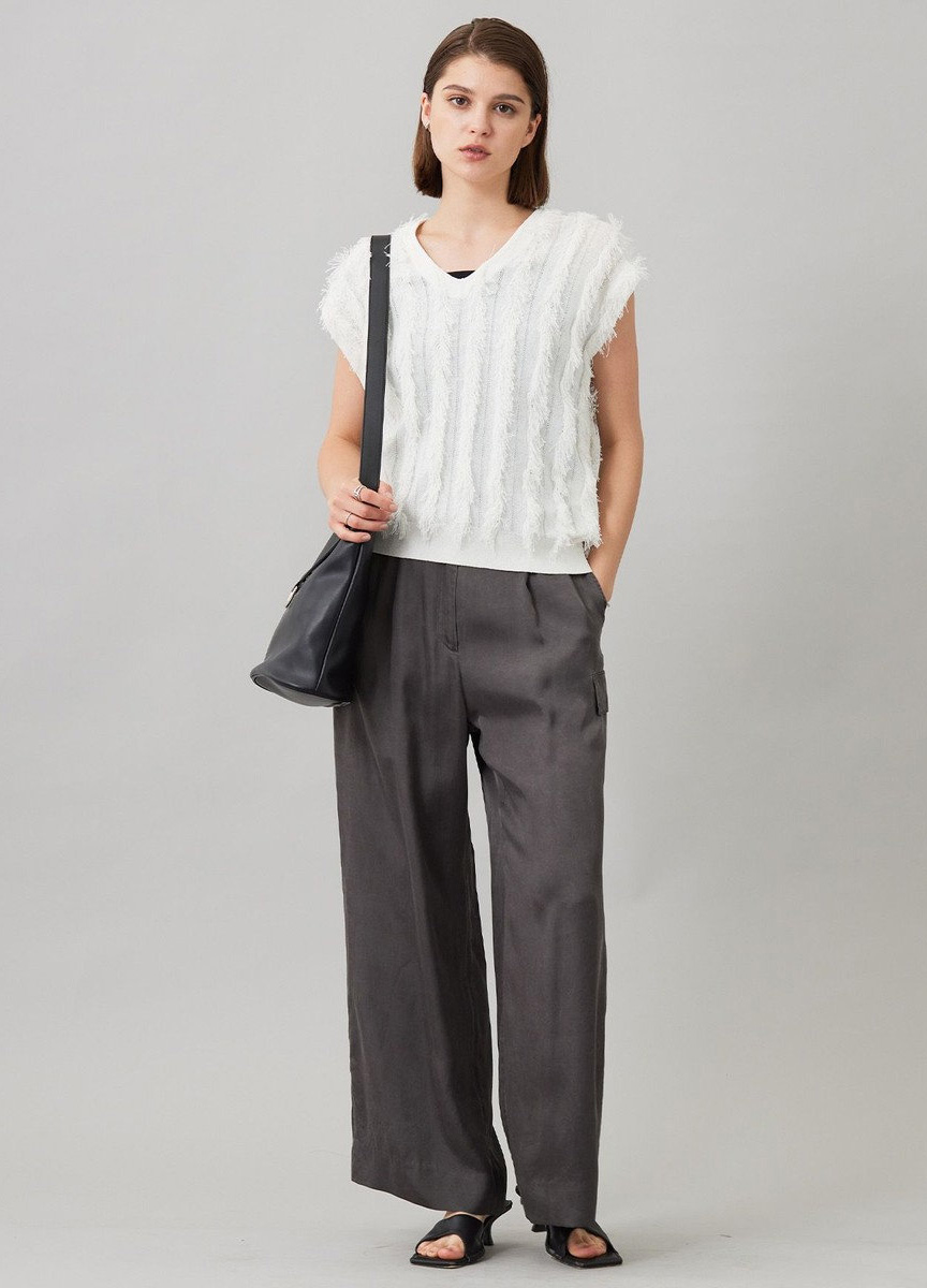 光澤輕盈工裝風長寬褲